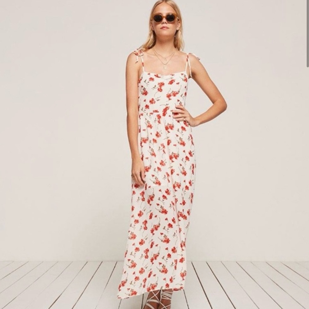 Reformation White and Red Floral Sylvie Maxi Dress in Jubilee